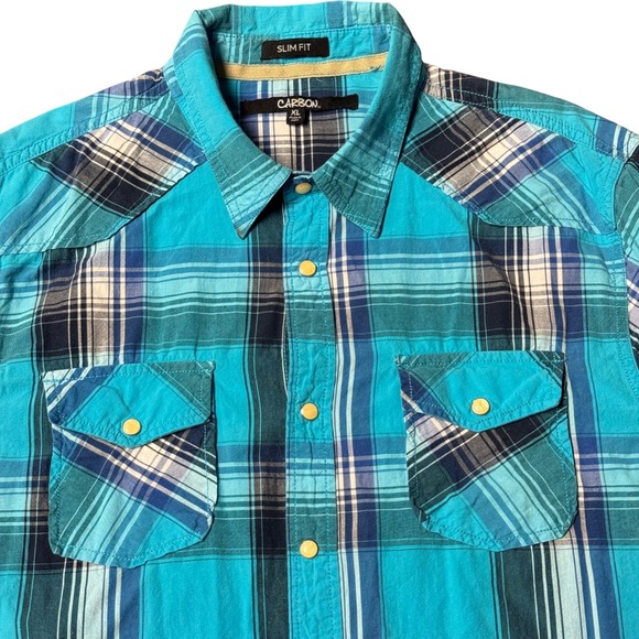 Carbon2Cobalt Button Up Shirt Mens XL Plaid Slim Fit Long Sleeve Pearl Snaps - Picture 2 of 15